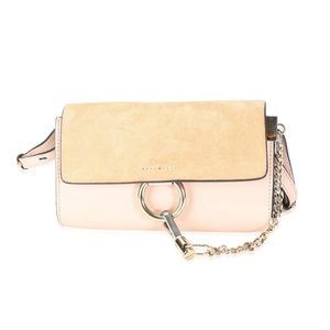 Chloe Pale Pink Leather & Beige Suede Small Faye Bag